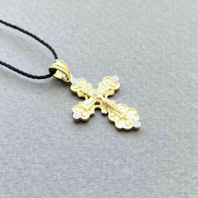 картинка Крест из желтого золота "Спаси и Сохрани" с бриллиантами (41495) 