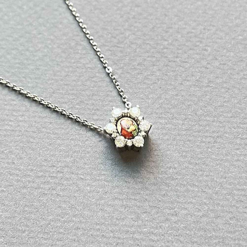 Купить Образ из белого золота "Божия Матерь Казанская" с бриллиантами на цепочке (51070)