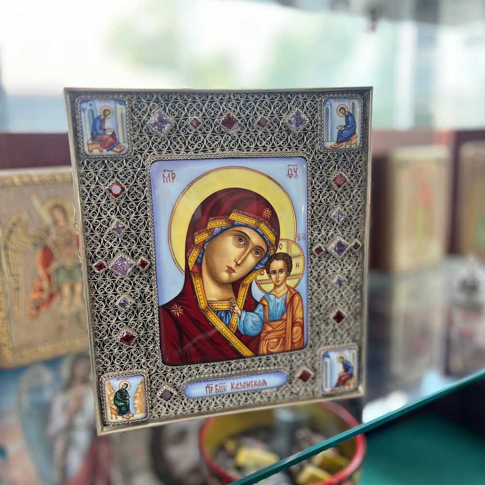 Купить Икона "Божия Матерь Казанская с евангелистами" эмаль финифть (20567)