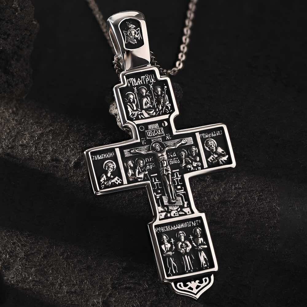 Купить Крест из серебра "Святые покровители" (42728)