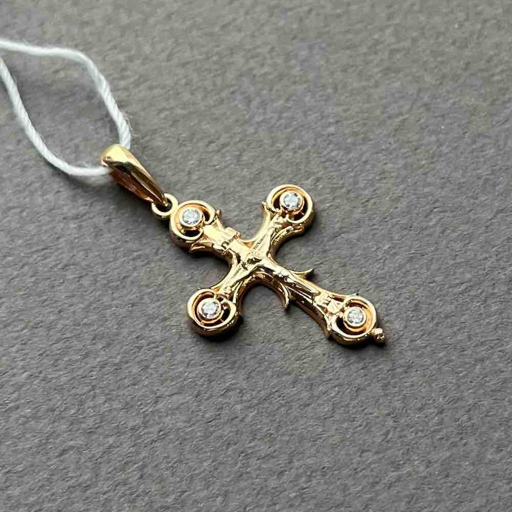 Купить Крест из красного золота "Спаси и Сохрани" с фианитами (41390)