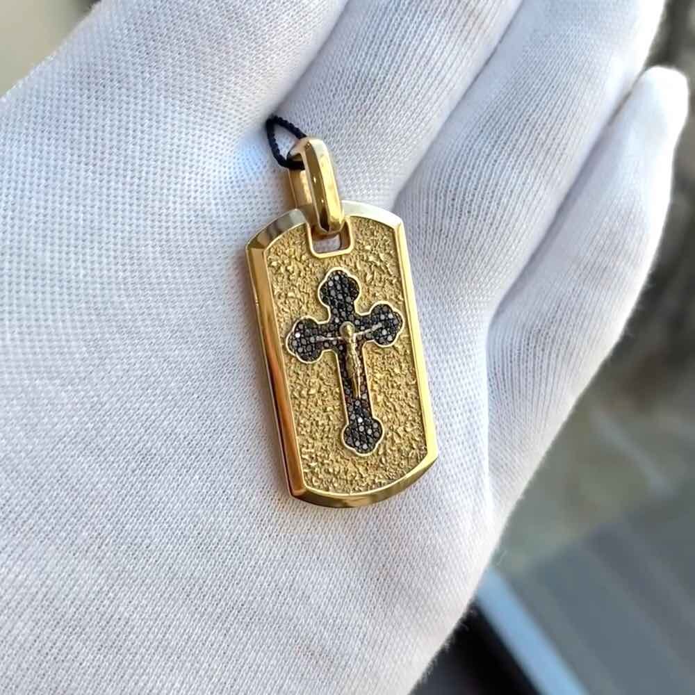 Купить Подвеска жетон из желтого золота "Распятие Христа" с бриллиантами (51044)