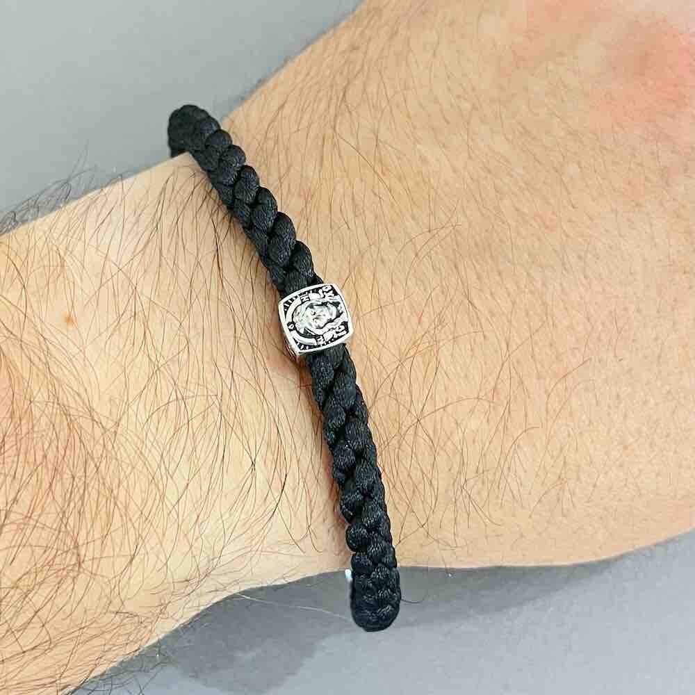 Купить Браслет из шнурка и серебра "Спас Нерукотворный" (12292)