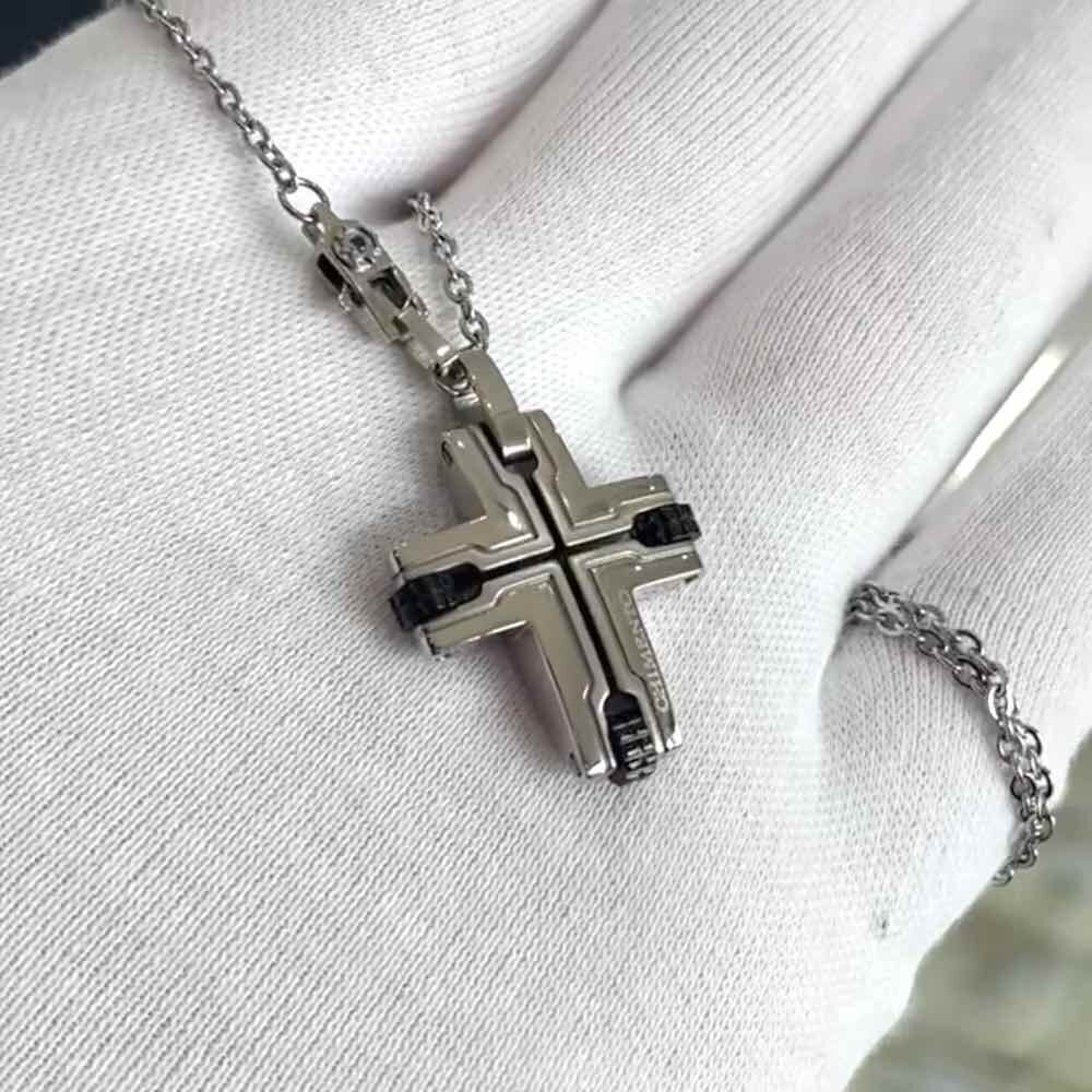 Купить Колье из стали с подвеской в виде креста с сапфиром (43008)