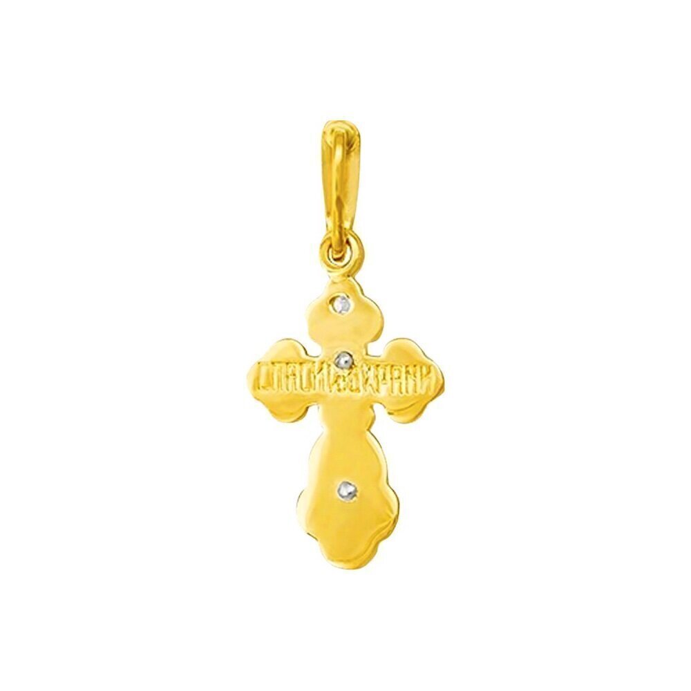 Купить Крест из желтого золота "Спаси и Сохрани" с бриллиантом (41025)
