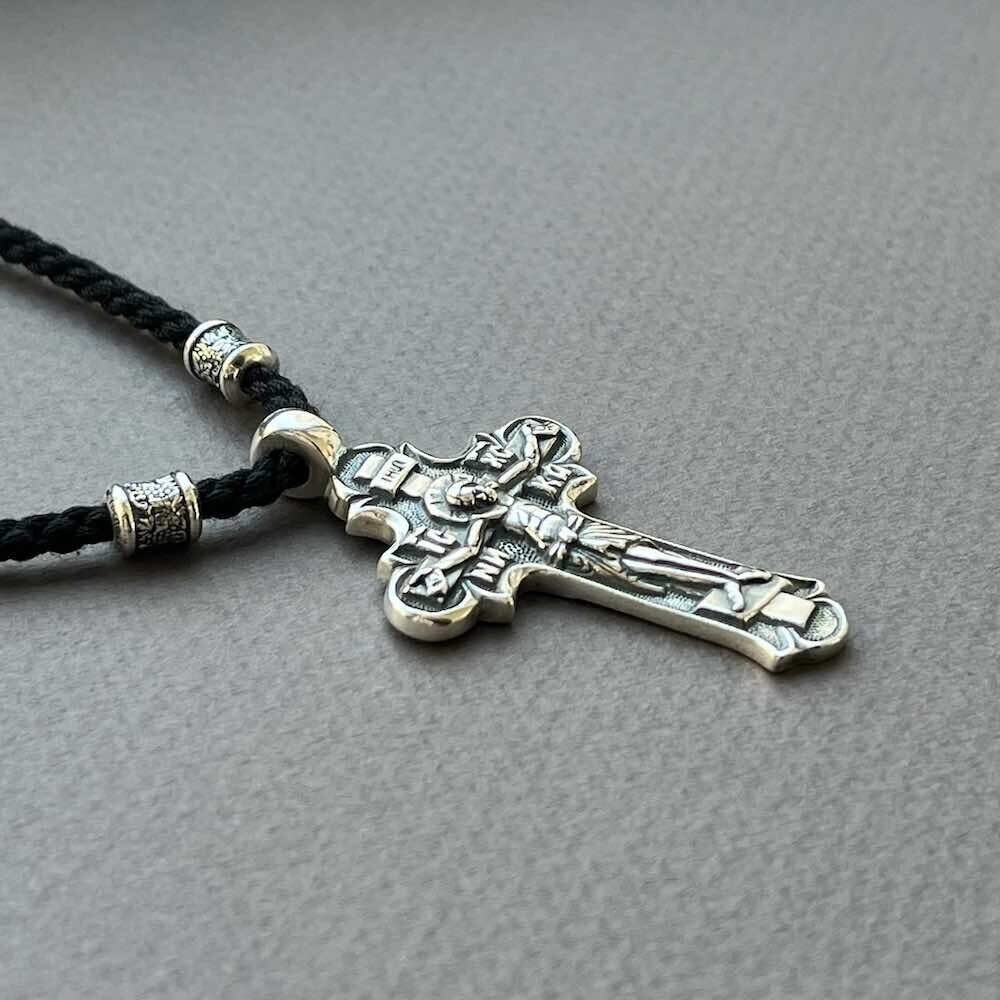 Купить Крест из серебра "Святой Николай Чудотворец" на гайтане (92514)