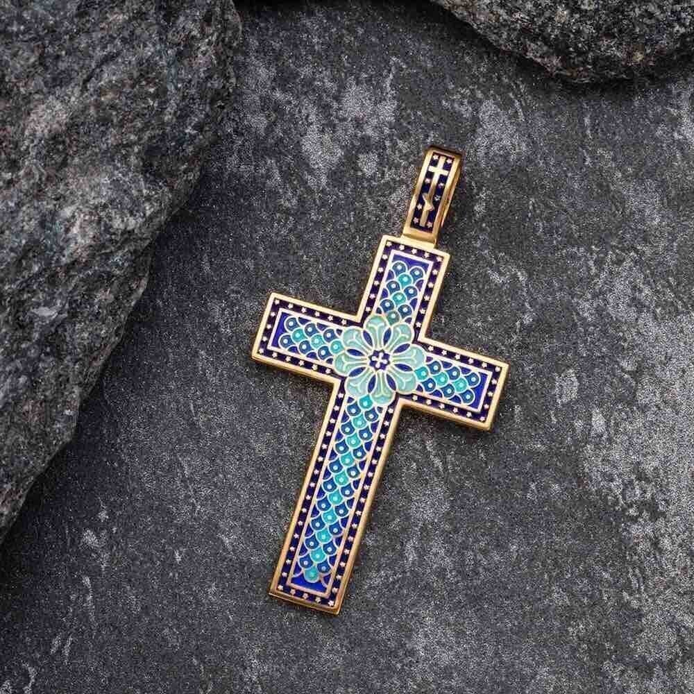Купить Крест из серебра "Да воскреснет Бог" с эмалью (42849)