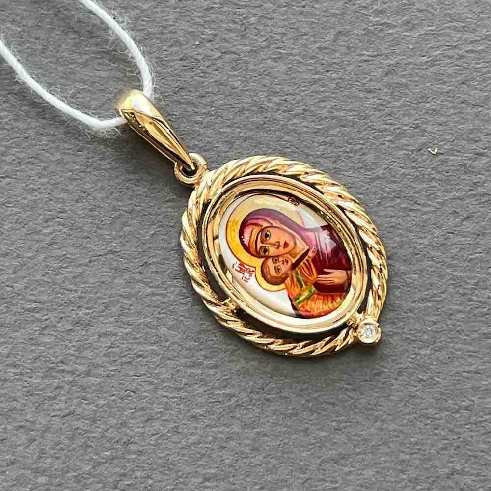 Купить Образ из красного золота "Божия Матерь Владимирская" с бриллиантом (51057)