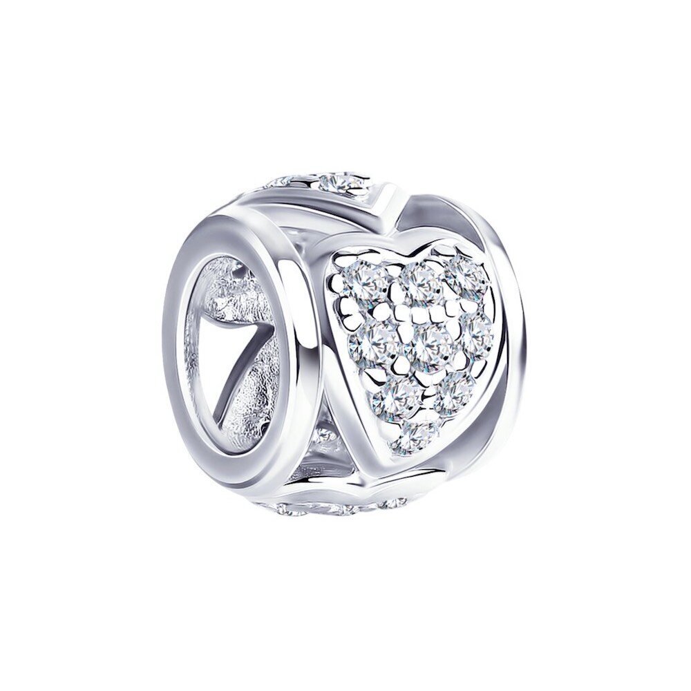 Купить Бусина из серебра "Сердце" с фианитами (52025)