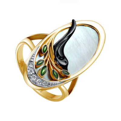 картинка Кольцо из серебра "Соловушка" с эмалью и фианитами (32372) 