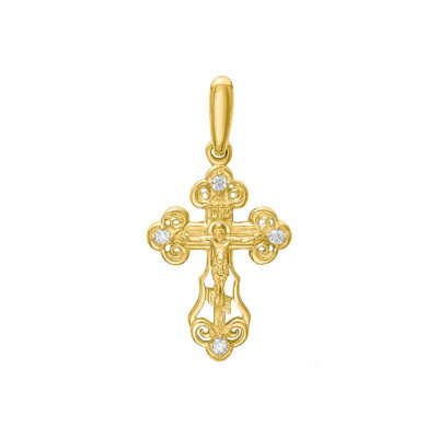 картинка Крест из желтого золота "Спаси и Сохрани" с бриллиантами (41408) 