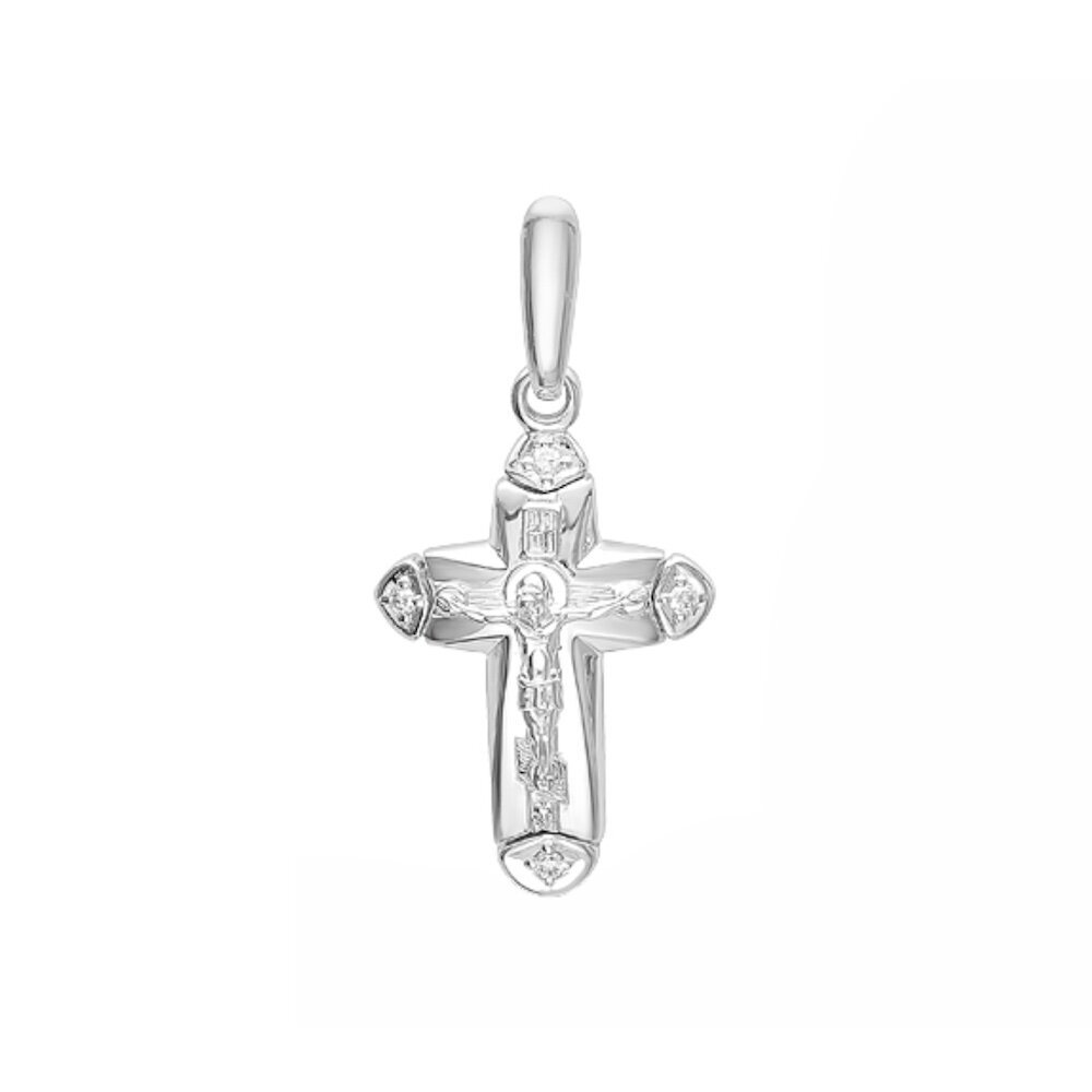 Купить Крест из белого золота "Спаси и Сохрани" с бриллиантами (41458)