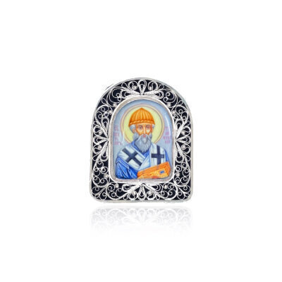 картинка Икона "Святой Спиридон Тримифунтский" эмаль финифть (20190) 