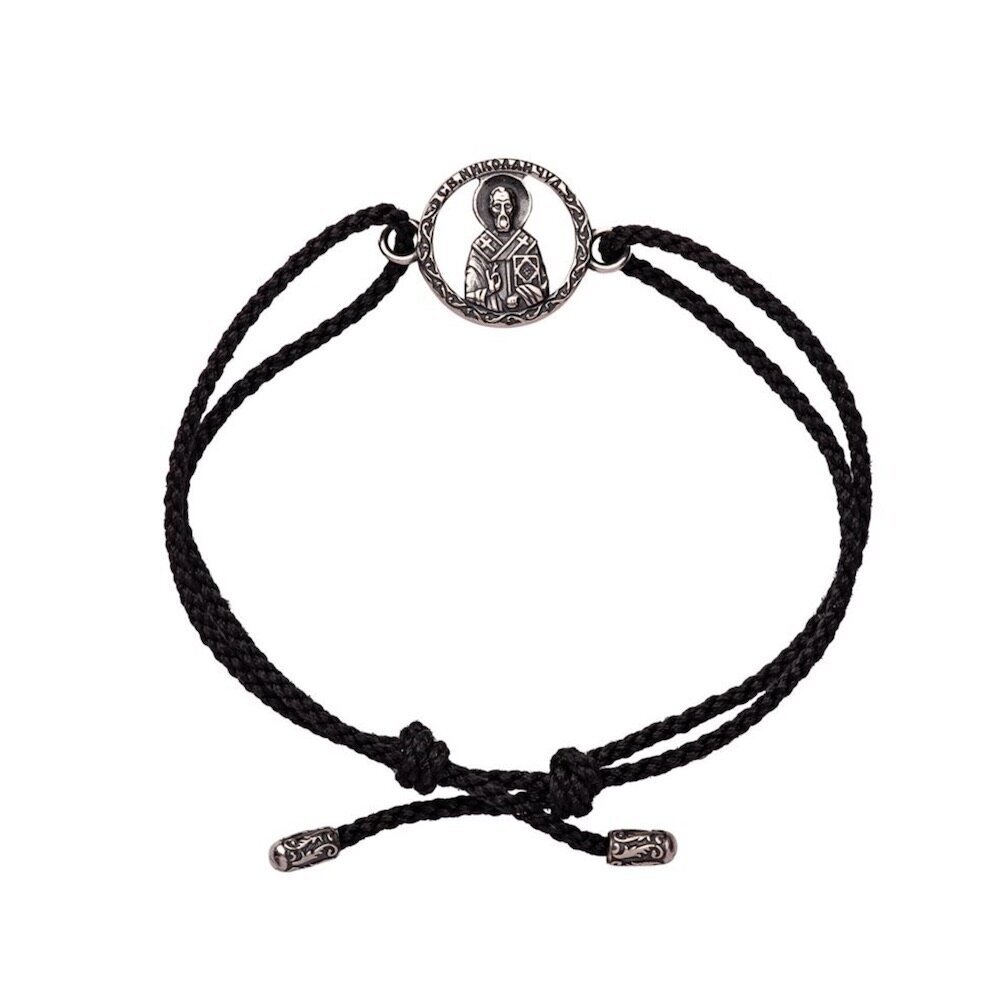 Купить Браслет из шнурка и серебра "Святой Николай Чудотворец" (12344)