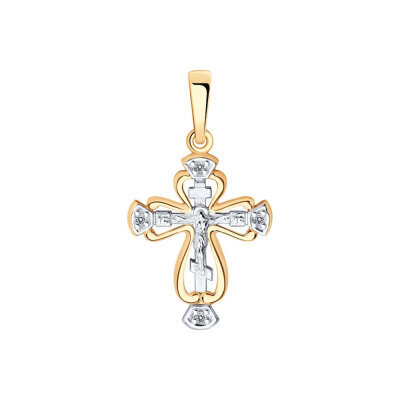 картинка Крест из красного золота "Спаси и Сохрани" с фианитами (41569) 