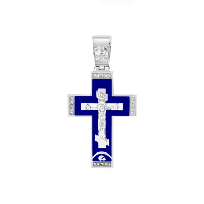 картинка Крест из серебра "Распятие Христа" с эмалью и фианитами (42979) 