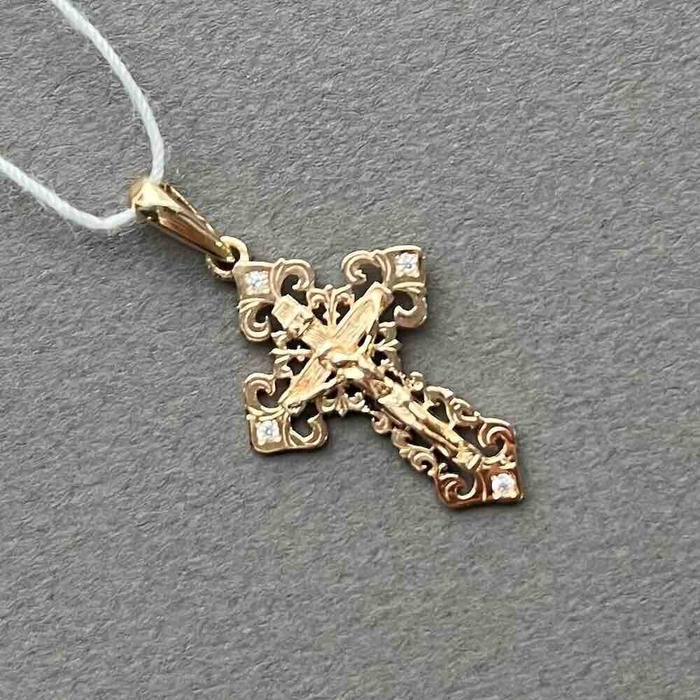 Купить Крест из красного золота "Спаси и Сохрани" с фианитами (41140)