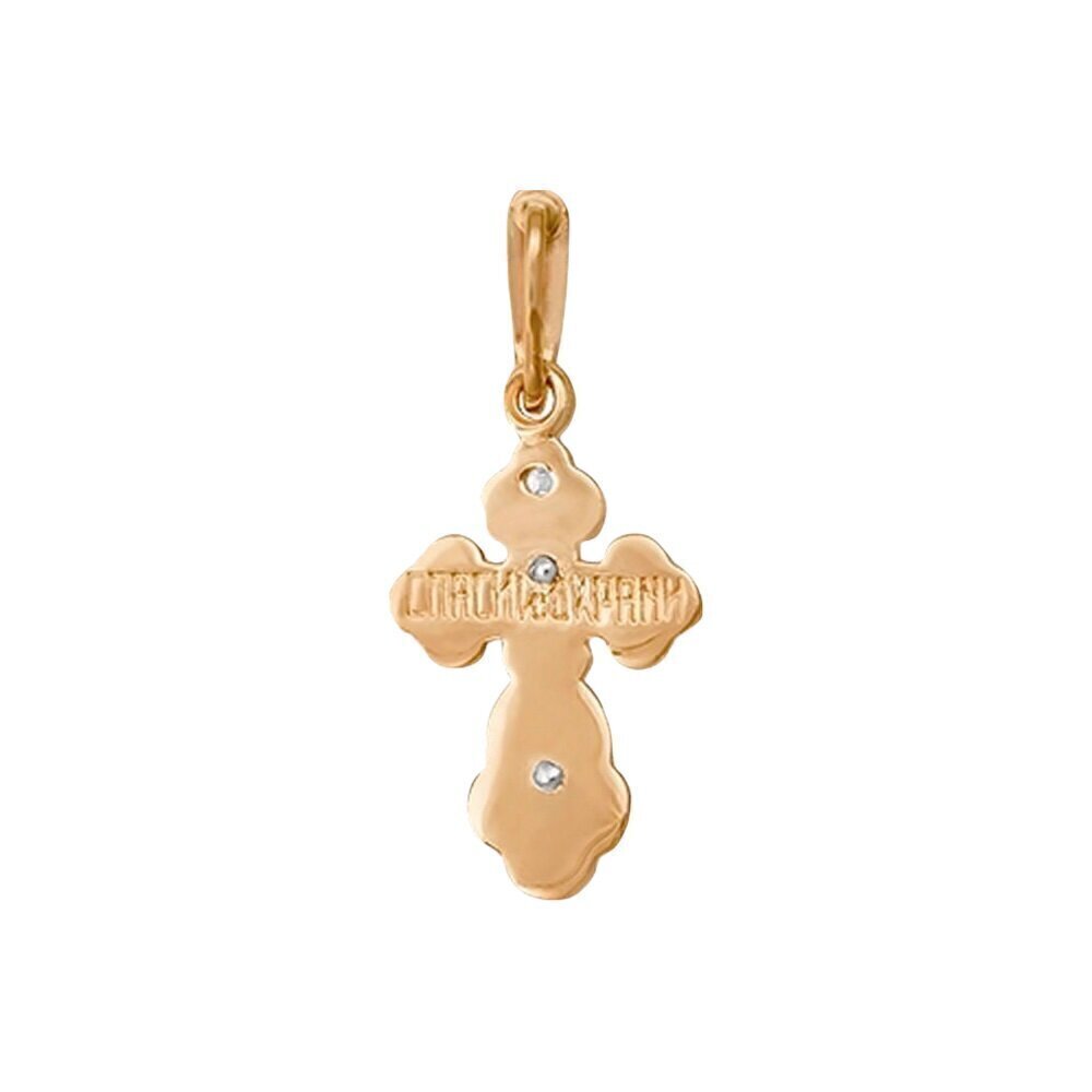 Купить Крест из красного золота "Спаси и Сохрани" с бриллиантом (41024)