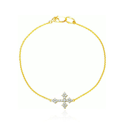 картинка Браслет из желтого золота "Крест" с бриллиантами (11009) 