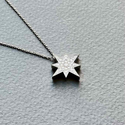 картинка Подвеска из белого золота "Вифлеемская звезда" с бриллиантами на цепочке (51014) 