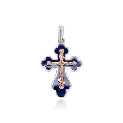 картинка Крест из серебра "Спаси и Сохрани" с бриллиантами (42544) 