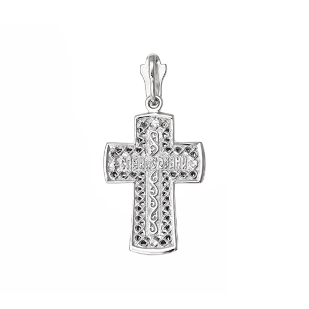 Купить Крест из белого золота "Спаси и Сохрани" с бриллиантами (41455)
