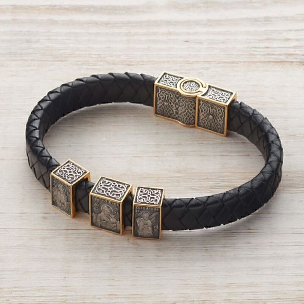 Купить Браслет из кожи и серебра "Божия Матерь Всецарица" (12440)