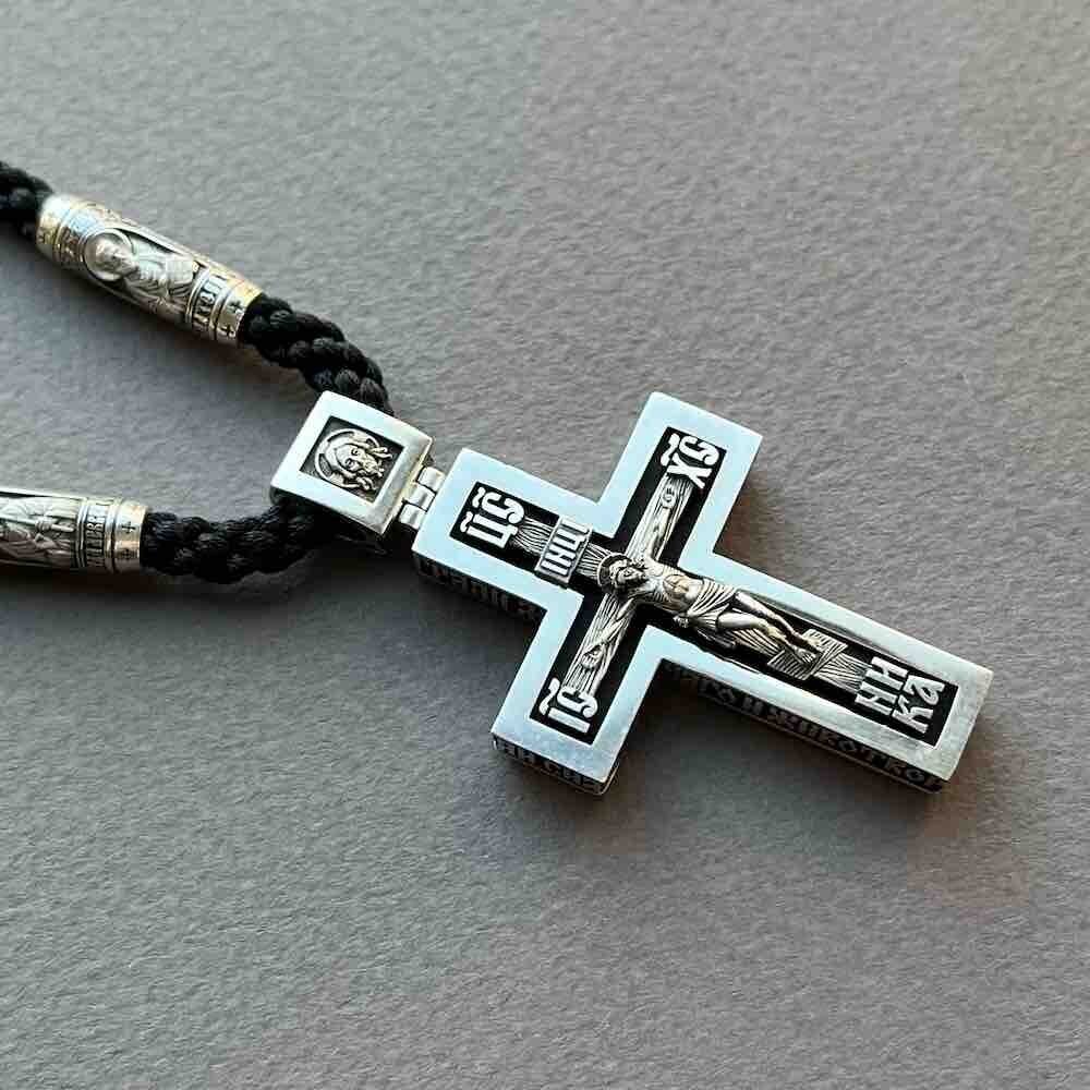 Купить Крест из дерева граб и серебра "Помилуй Мя Грешного" на гайтане (42814)