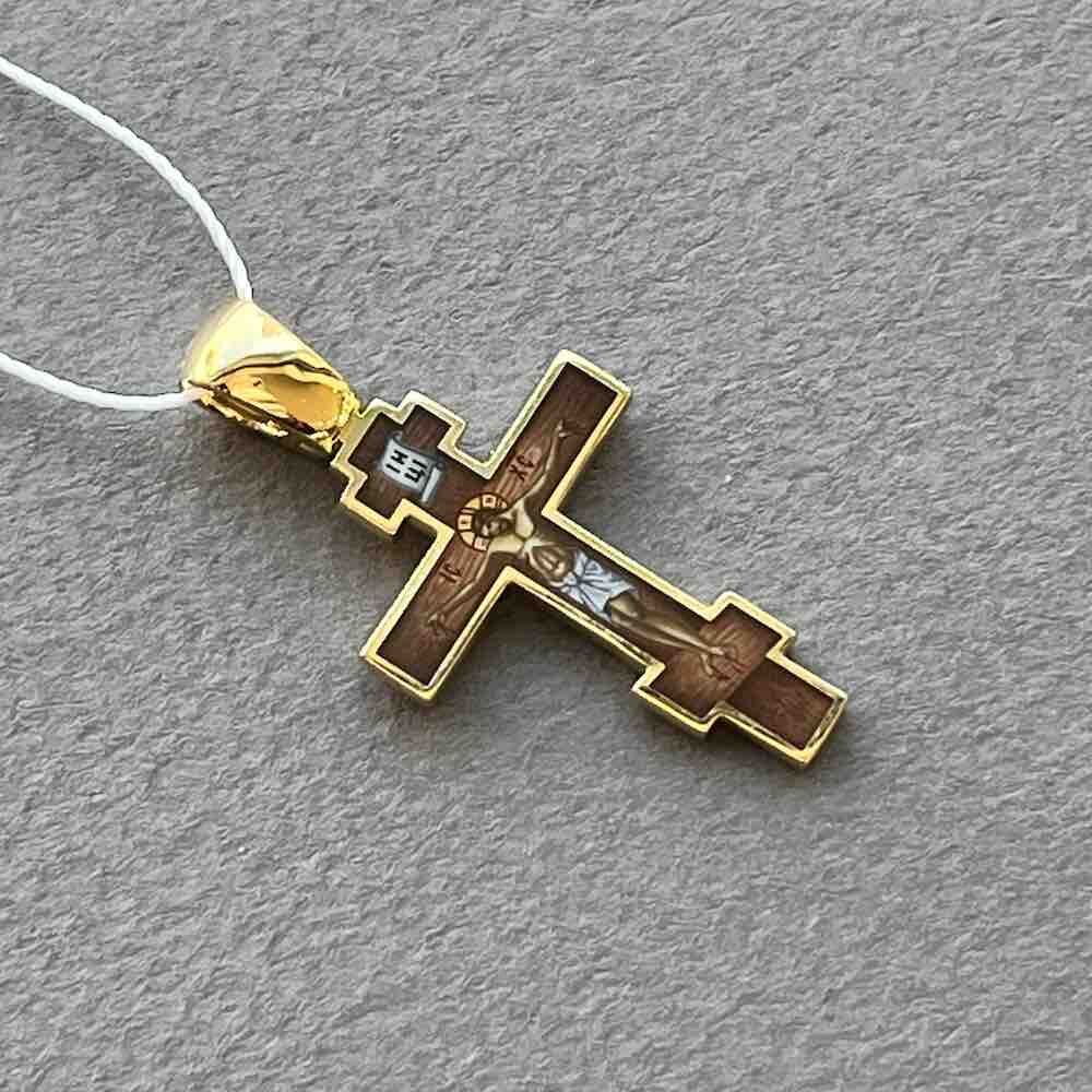 Купить Крест из желтого золота "Спаси и Сохрани" с эмалью (41542)