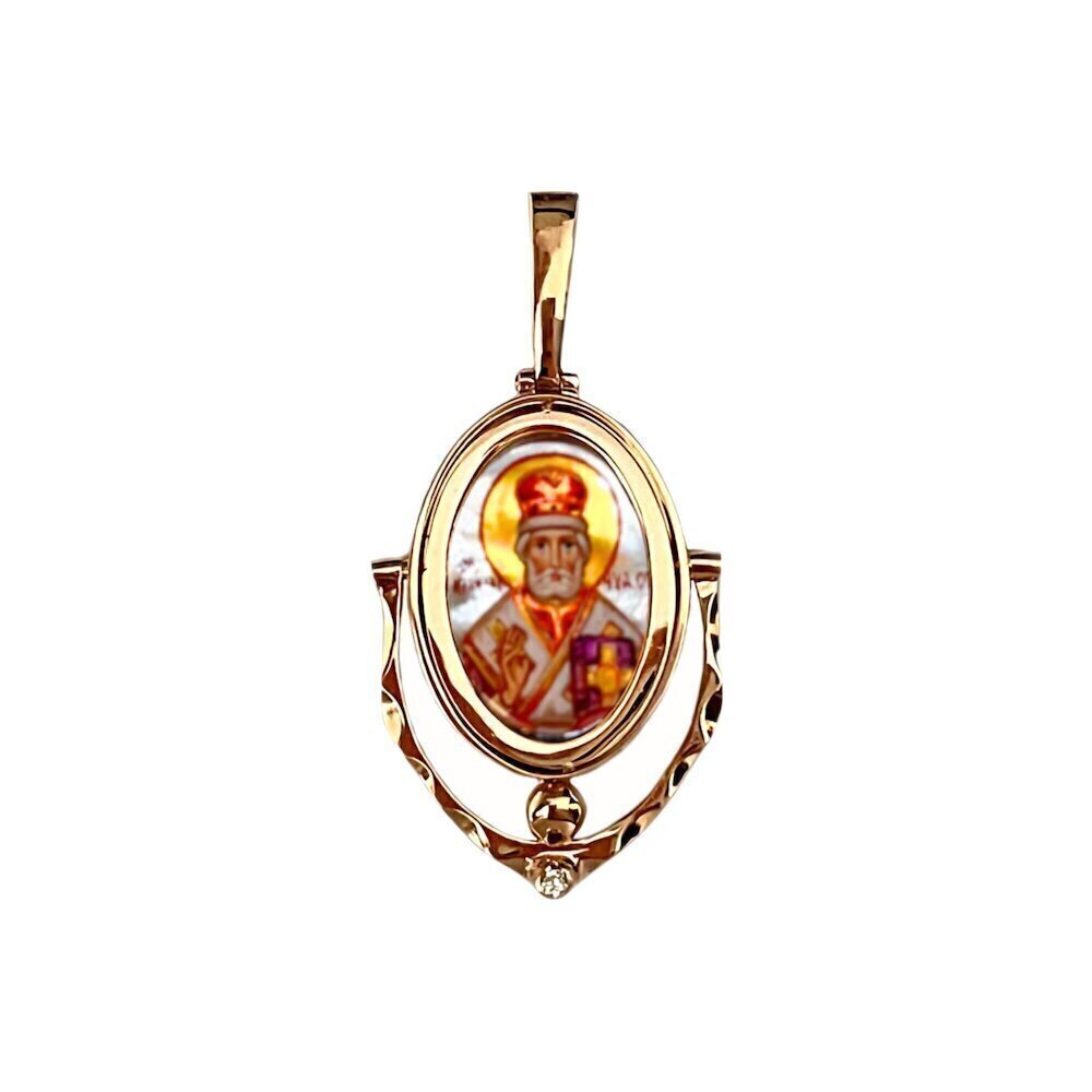 Купить Образ из красного золота "Святой Николай Чудотворец" с бриллиантом (51049)