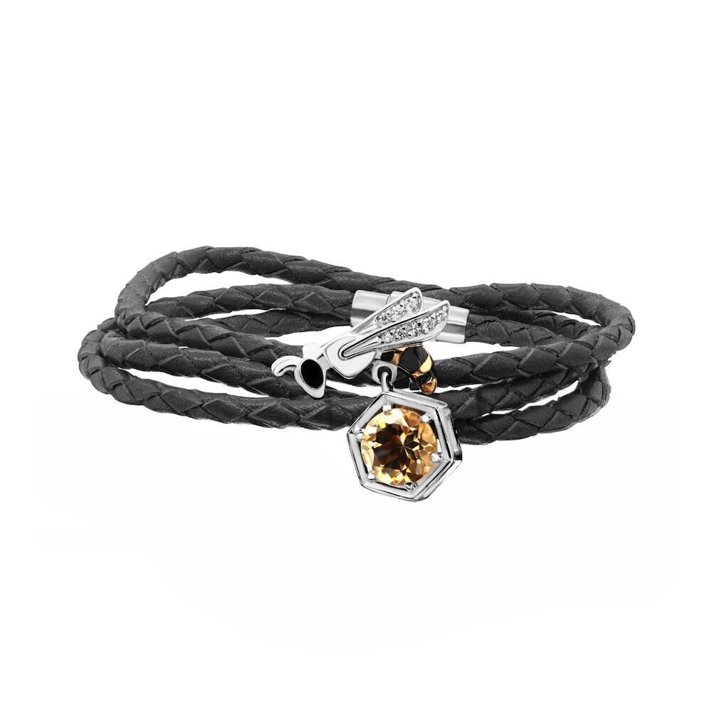 Купить Браслет из кожи и серебра с подвеской и фианитами (12355)