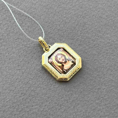 картинка Образ из желтого золота "Спаситель" эмаль финифть (51125) 