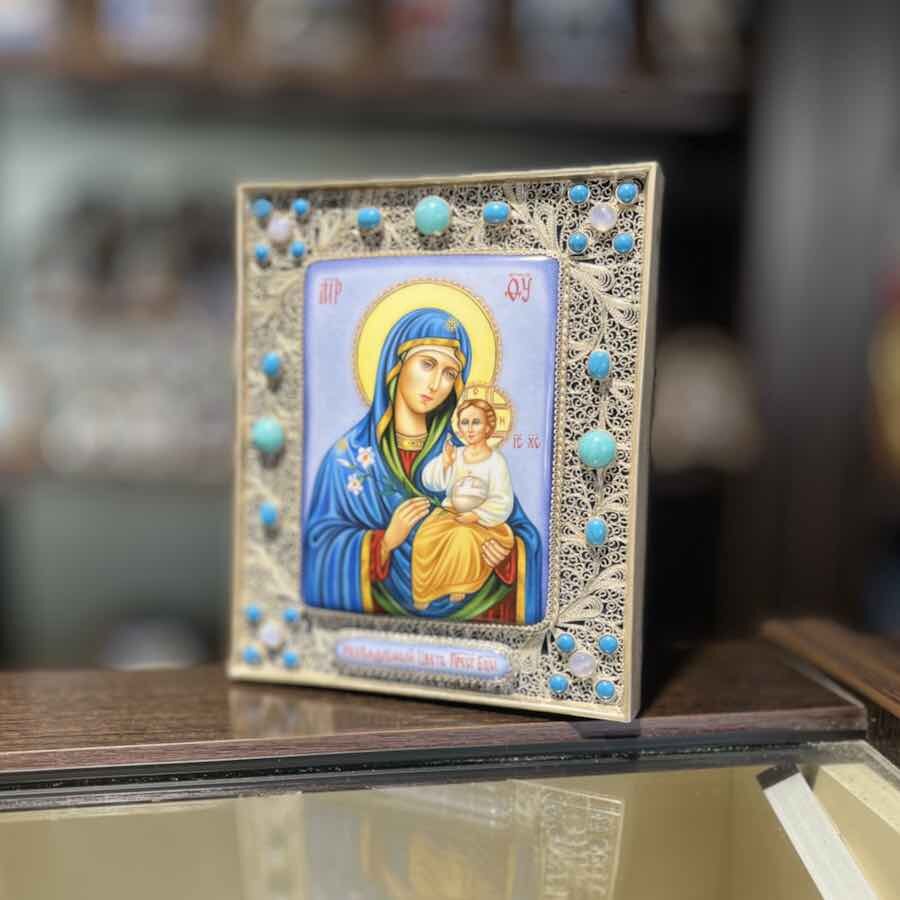 Купить Икона "Божия Матерь Неувядаемый цвет" финифть (20219)