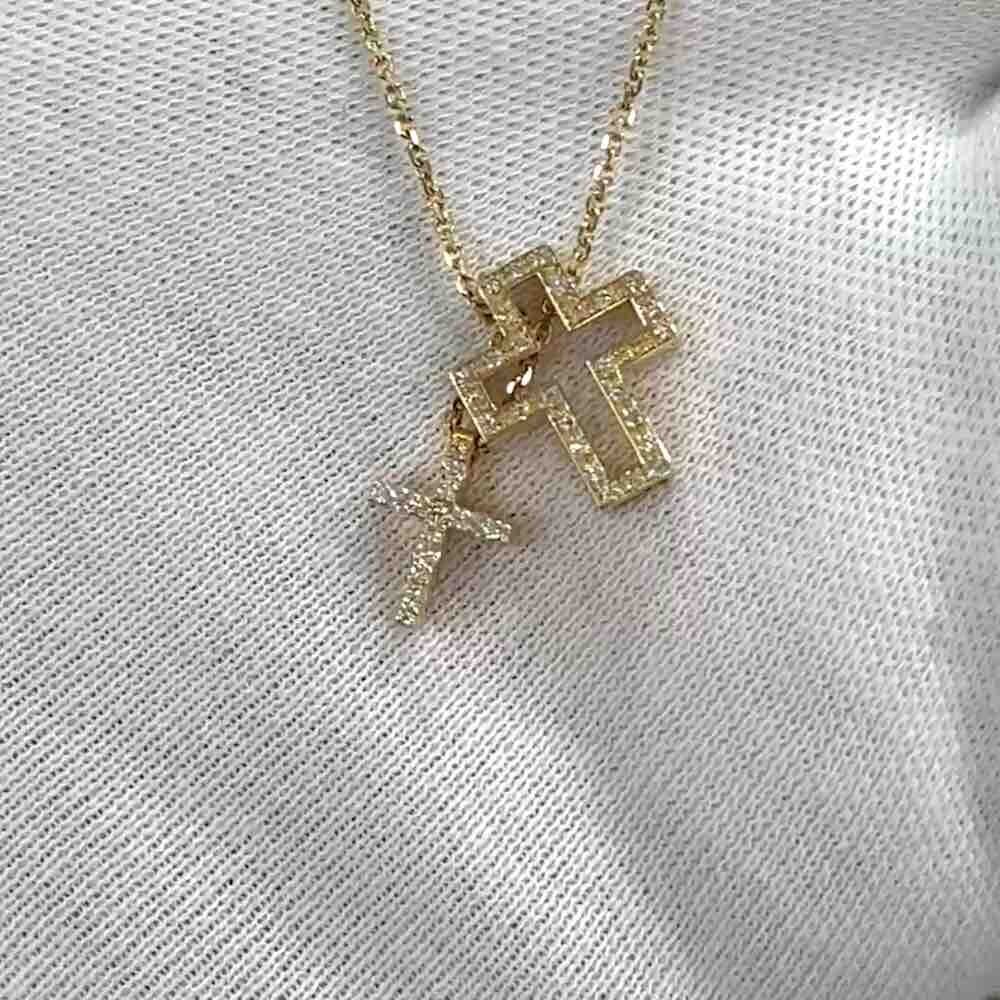 Купить Крест из желтого золота "Спаси и Сохрани" с бриллиантами на цепочке (41345)