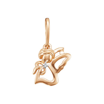 картинка Подвеска из красного золота "Ангелок" с бриллиантом (51079) 