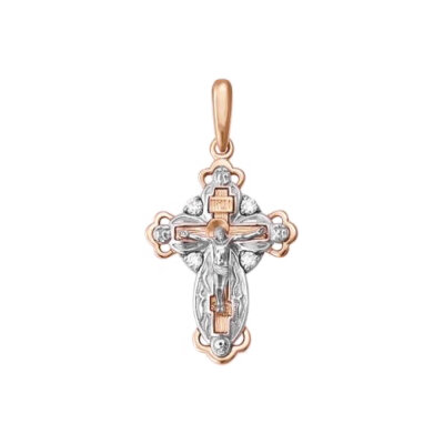 картинка Крест из красного золота "Божия Матерь Казанская" с бриллиантом (41092) 