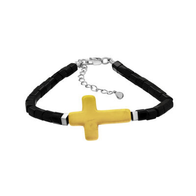 картинка Браслет из серебра и бусин "Крест" с бирюзой (12213) 