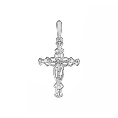 картинка Крест из белого золота "Спаси и Сохрани" с бриллиантами (41447) 