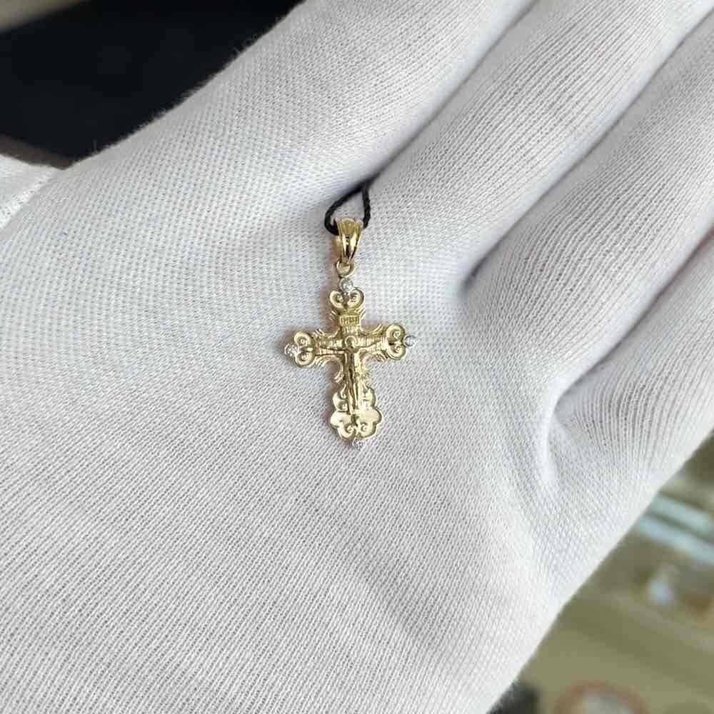 Купить Крест из желтого золота "Спаси и Сохрани" с бриллиантами (41495)