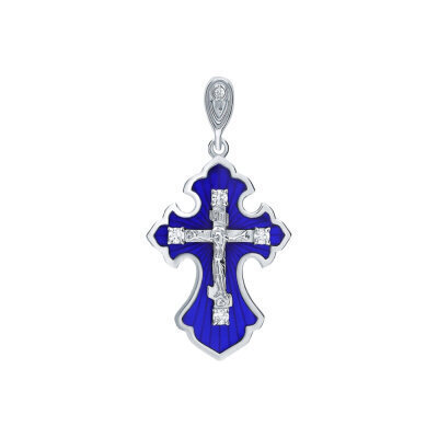 картинка Крест из серебра "Спаси и Сохрани" с фианитами (42574) 