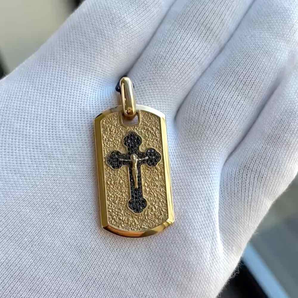 Купить Подвеска жетон из желтого золота "Распятие Христа" с бриллиантами (51044)