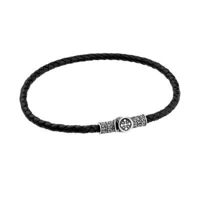 картинка Браслет из кожи и серебра "Молитва Предначинательная" (12433) 