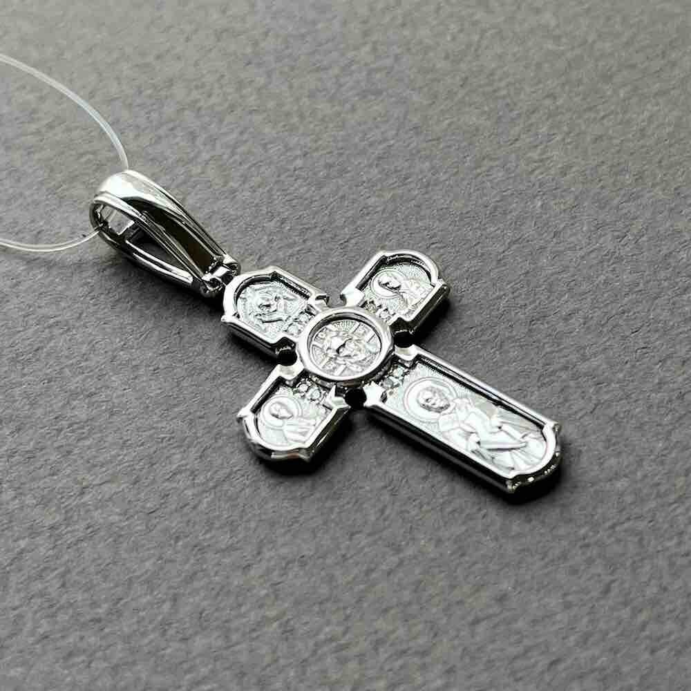 Купить Крест из белого золота "Спас Нерукотворный" с бриллиантами (41529)