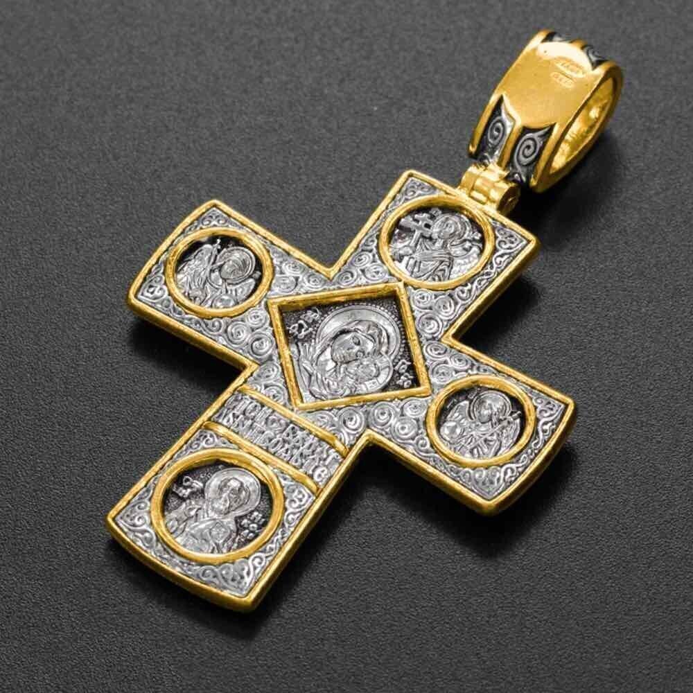 Купить Крест из серебра "Святые покровители" (42879)