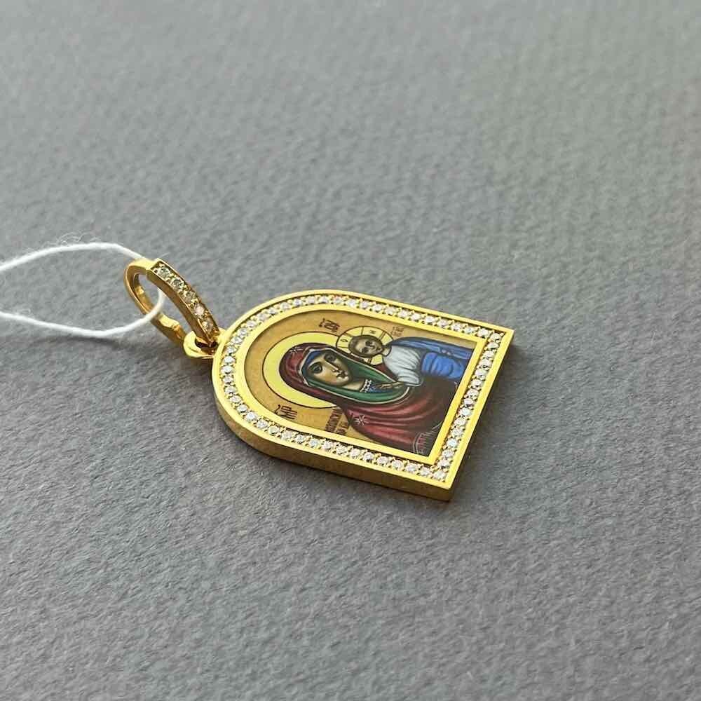 Купить Образ из желтого золота "Божия Матерь Казанская" с бриллиантами и эмалью (51071)