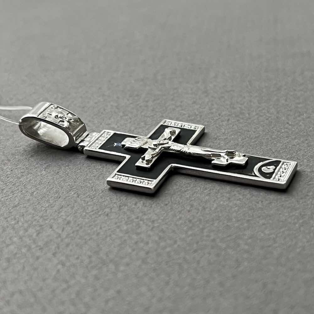 Купить Крест из серебра "Распятие Христа" с эмалью и фианитами (42978)