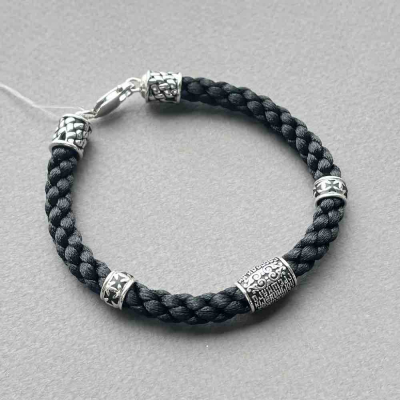 картинка Браслет из шнурка и серебра "Помилуй Мя Грешного" (12291) 