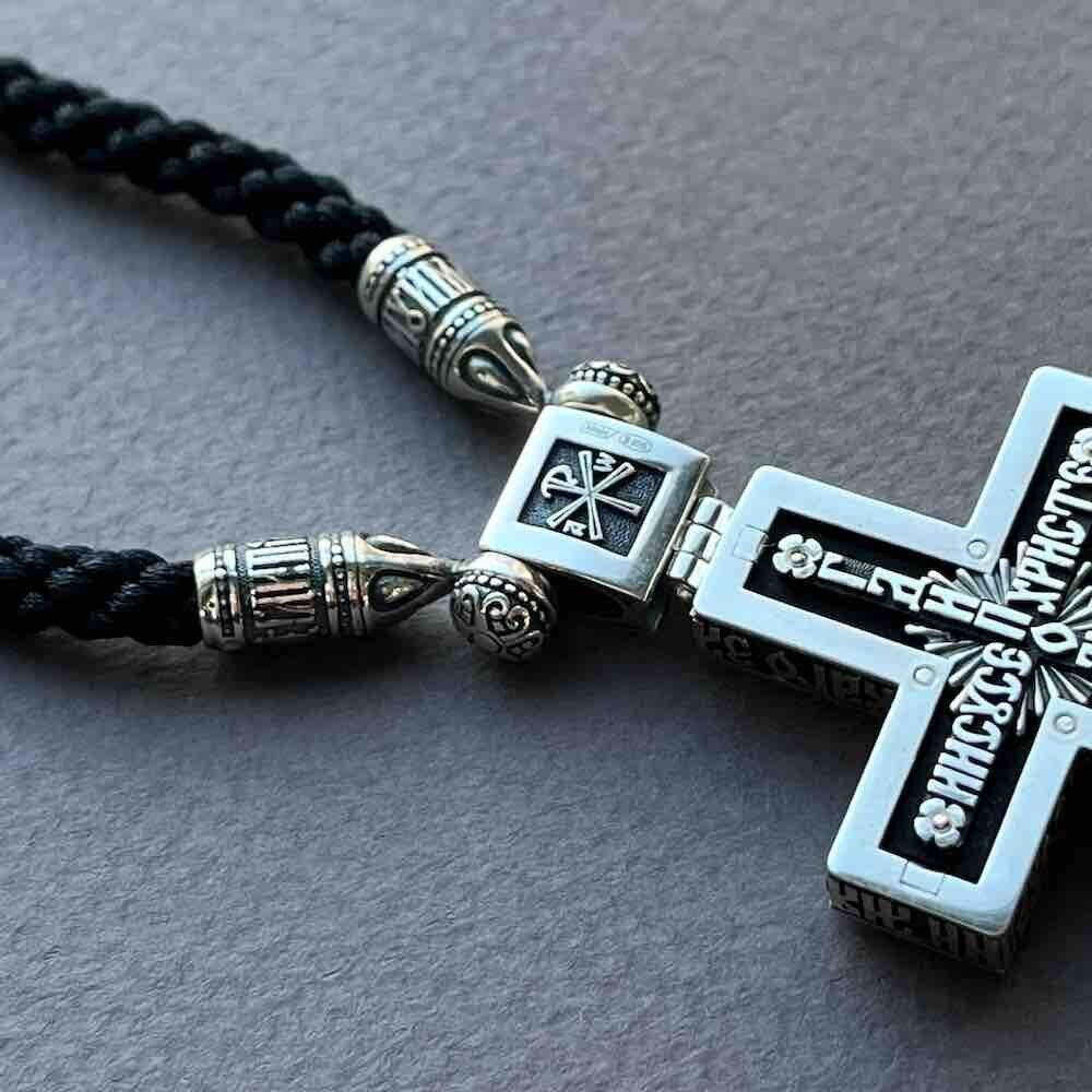 Купить Крест из дерева граб и серебра "Помилуй Мя Грешного" на гайтане (42813)