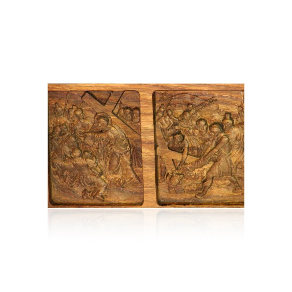 Купить Полка для икон двухъярусная "Страсти Христовы" мореный дуб (82281)