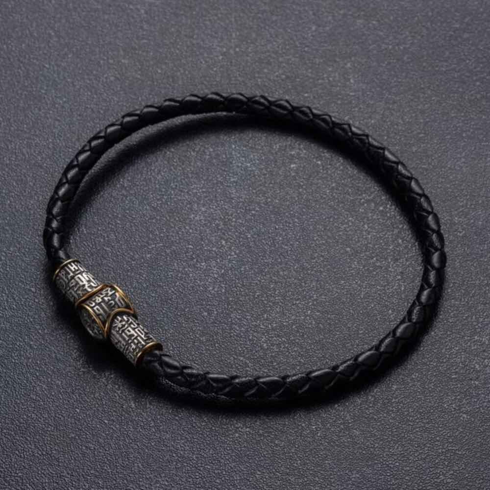 Купить Браслет из кожи и серебра "Молитва Предначинательная" (12295)